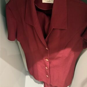 Women's Burgundy Button-Up Top
